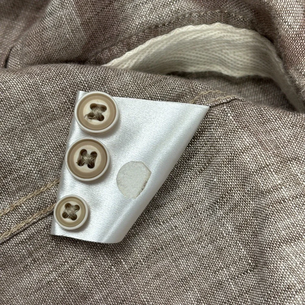 Joseph Abboud 100% Linen Camo Button Up Shirt Men's Large Brown Roll Tab Casual